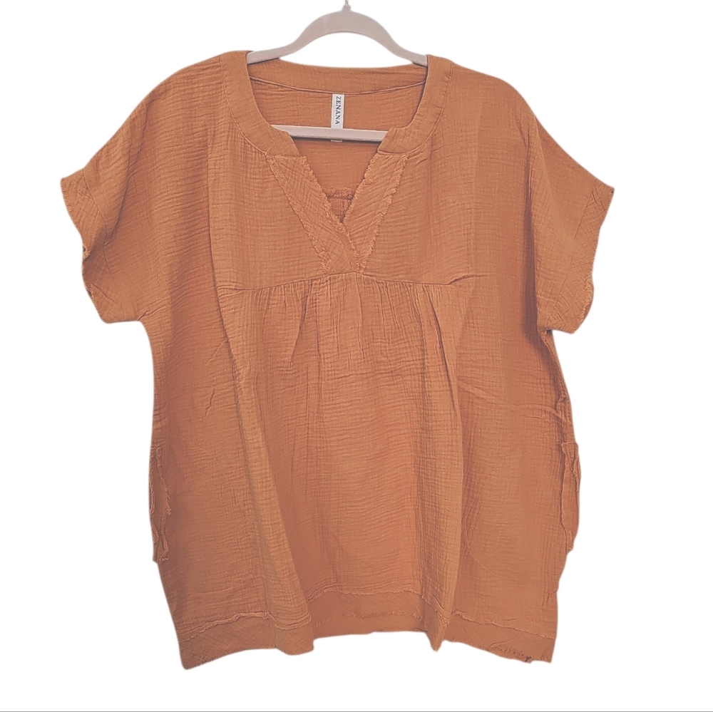 New Zenana Orange Textured Gauze Tunic Top Size S XL Oversized - Picture 3 of 3